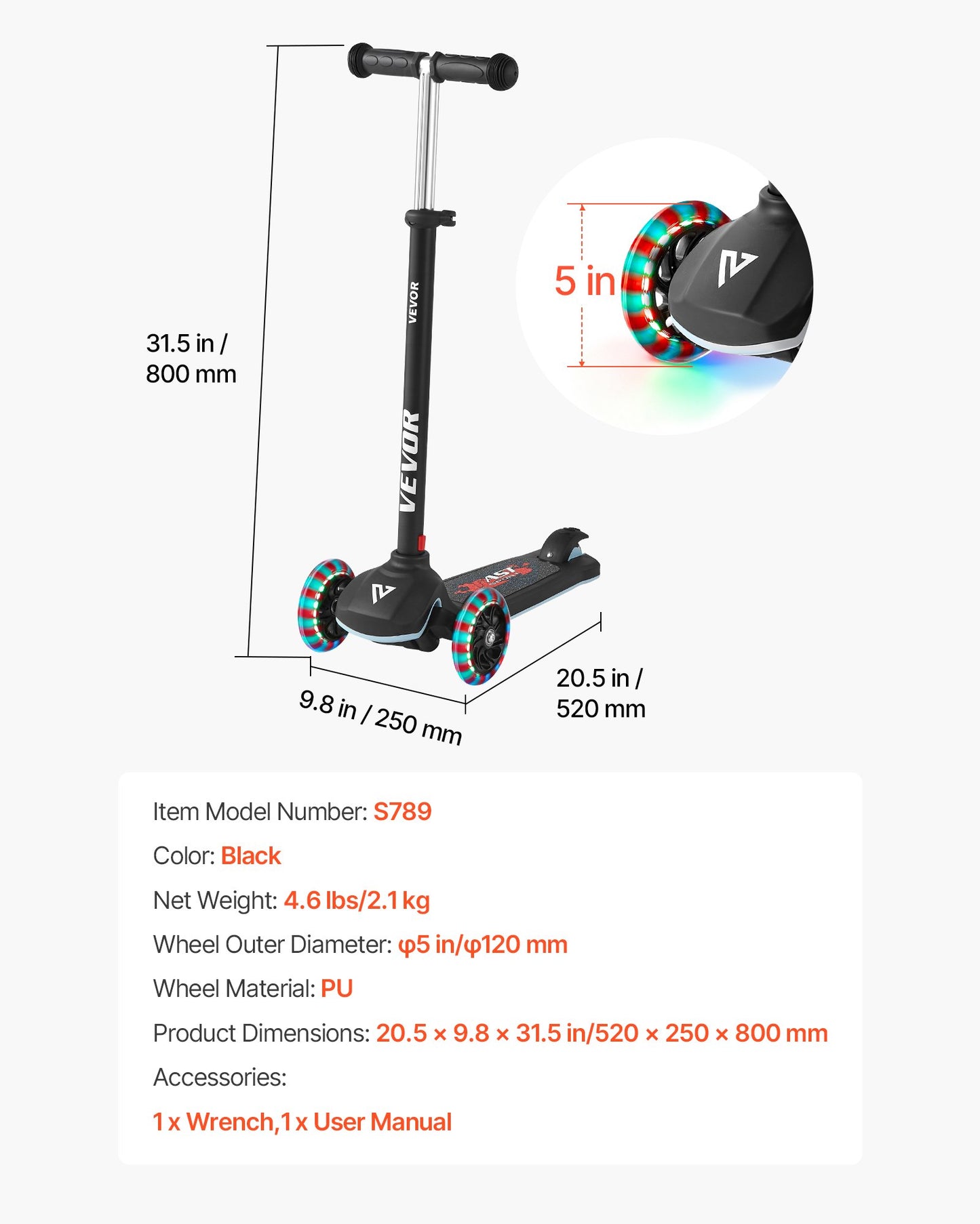 Kick Scooter for Kids Ages 3+, 3-Wheel Toddler Scooter with Light-Up Wheels, Adjustable Height Handlebar, Wide Anti-Slip Deck, Lightweight Aluminum Frame for Boys & Girls up to 165 lbs, Black
