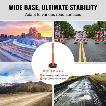 Traffic Delineator-stolpkoner, 2-pack, Trafiksäkerhetsavgränsningsbarriär med 16,93 x 16,93 i gummibas, för trafikkontroll Varning Utomhus användning inomhus Parkeringsplats Konstruktion Varning Vägar