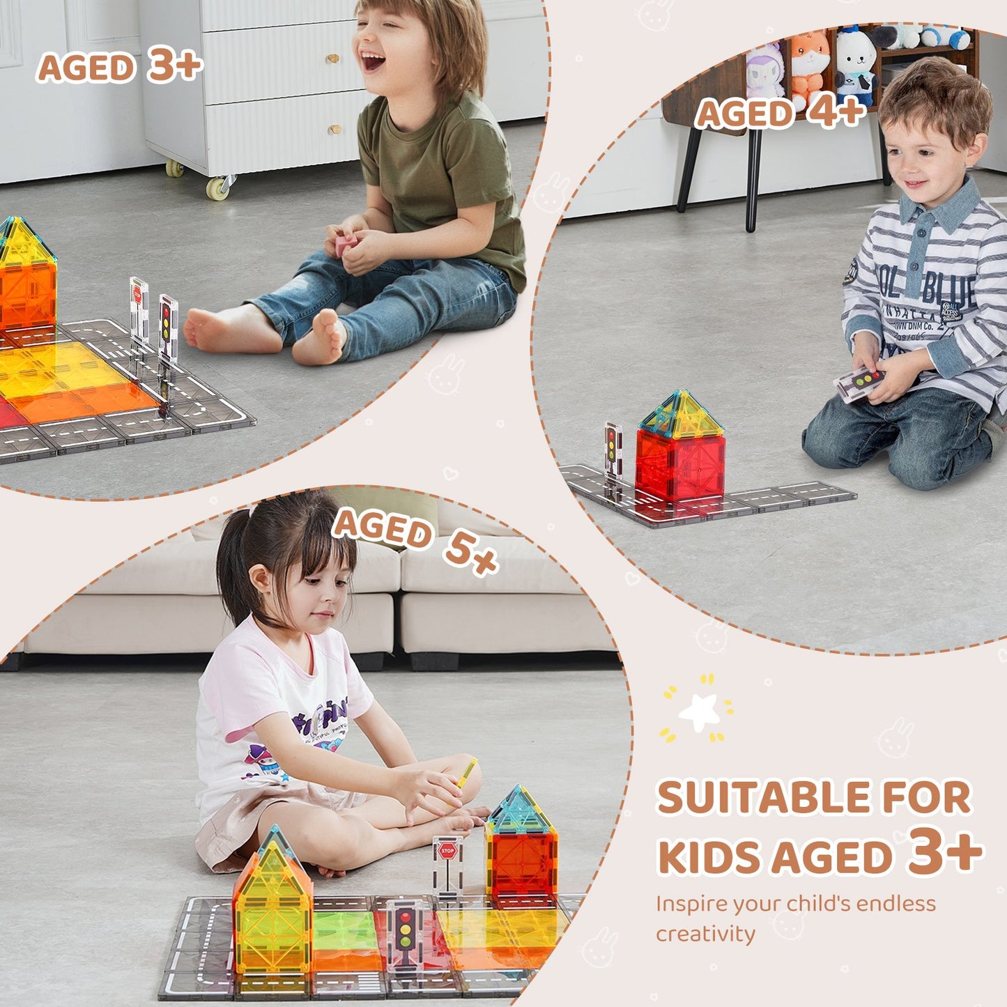 Magnetische Fliesen Magnetisches Bauspielzeug 56 PCS Magnetblöcke für Kinder 3D-Set