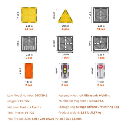 Magnetische Fliesen Magnetisches Bauspielzeug 56 PCS Magnetblöcke für Kinder 3D-Set
