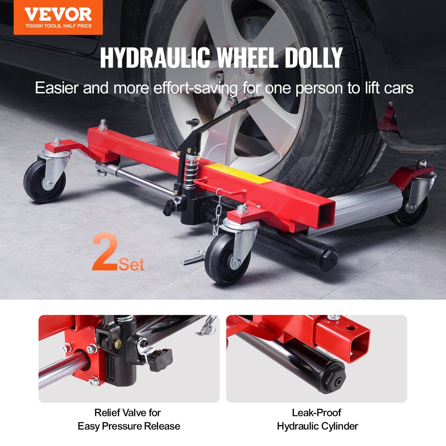 Wheel Dolly Heavy Duty Fordonspositionering Däck Billyftare 1500Lbs 2 Pack