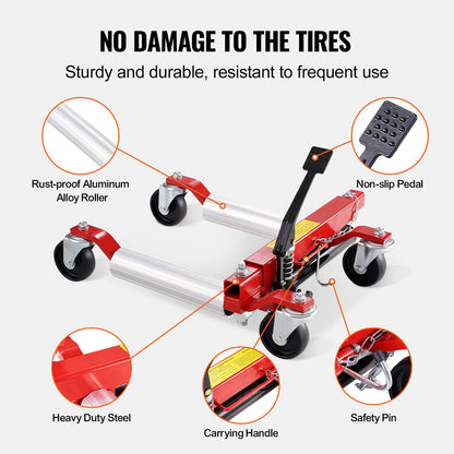 Wheel Dolly Heavy Duty Fordonspositionering Däck Billyftare 1500Lbs 2 Pack
