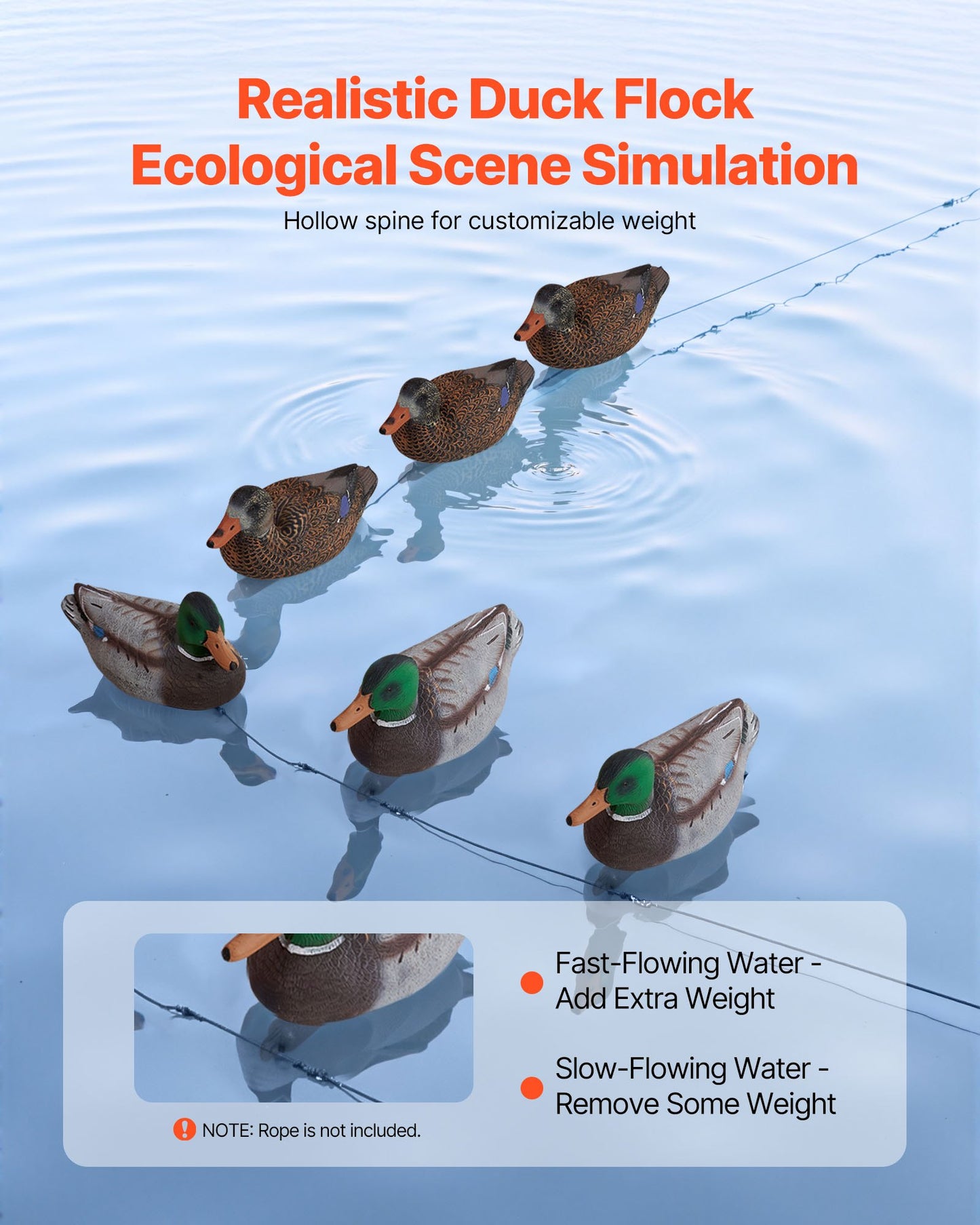 Duck Decoys, Realistic Floating Duck Decoys, Weight Forward Swim, Plastic Duck Hunting Decoy Outdoor for Hunting, for Pool, Pond, and Lake, Garden Yard Decoration, Easy to Carry and Use, 6-Pack