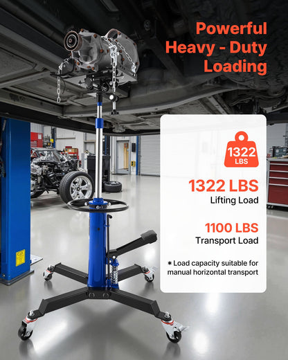Hydraulic Transmission Jack, 1322 lbs / 0.6 Ton Lifting Capacity Telescoping Transmission Jack with Foot Pedal, Dual Telescopic Trans, 34.6-69.3 in High Lifting Height, Garage/Shop Lift Hoist