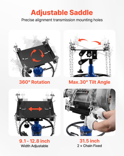 Hydraulic Transmission Jack, 1322 lbs / 0.6 Ton Lifting Capacity Telescoping Transmission Jack with Foot Pedal, Dual Telescopic Trans, 34.6-69.3 in High Lifting Height, Garage/Shop Lift Hoist