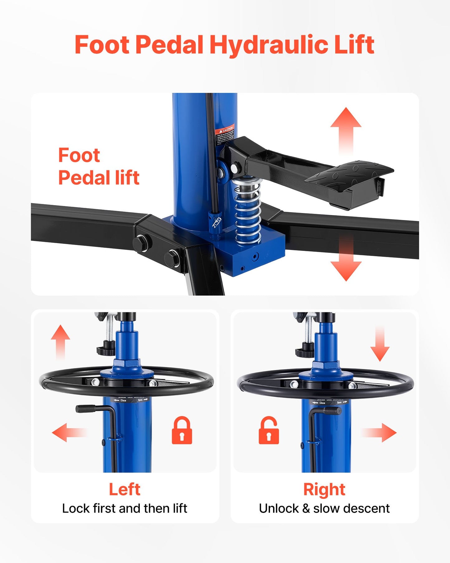 Hydraulic Transmission Jack, 1660 lbs / 0.75 Ton Lifting Capacity Telescoping Transmission Jack with Foot Pedal, 360° Swivel Wheel, 34.6-69.3 in High Lifting Height, Lift Hoist for Garage/Shop