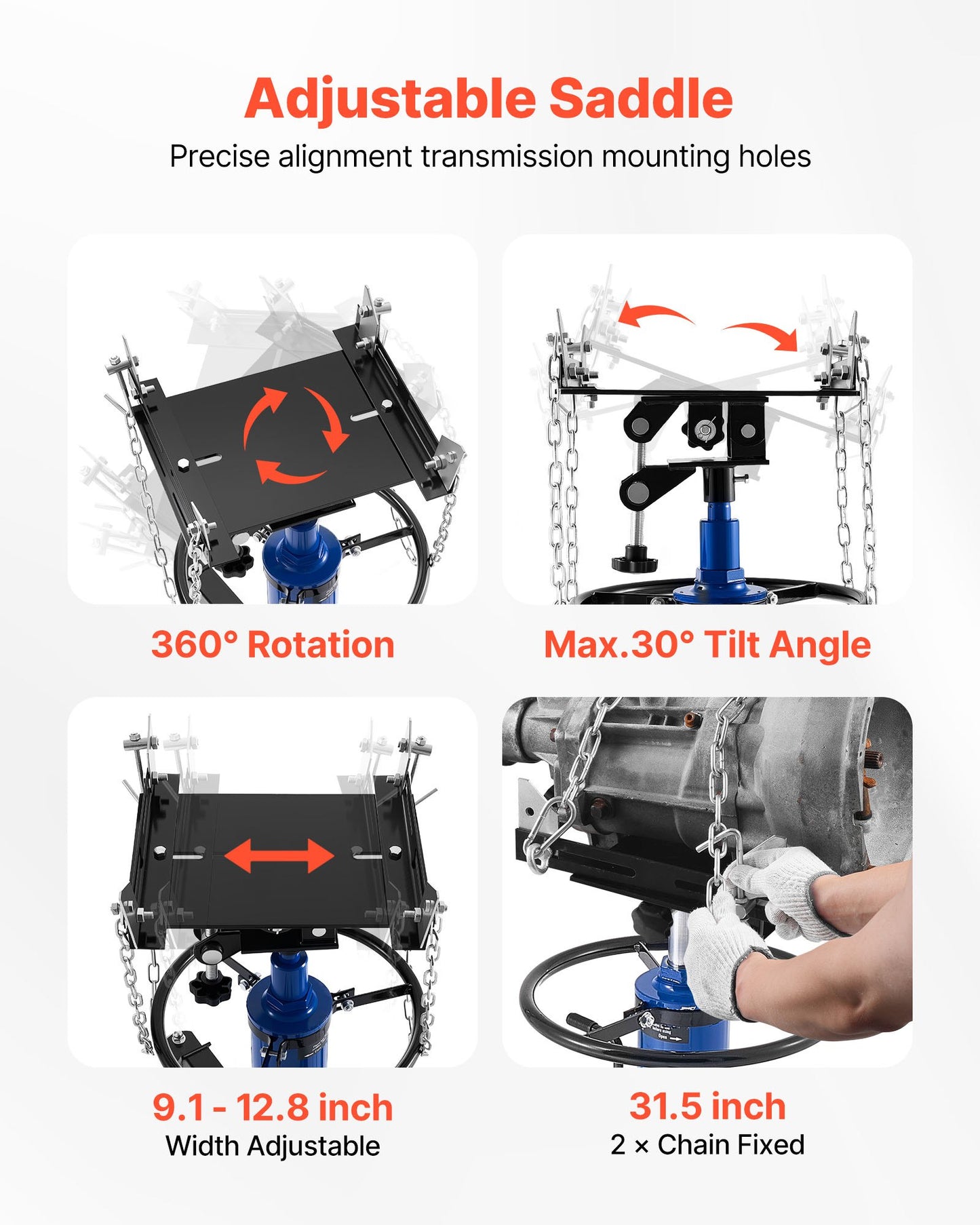 Hydraulic Transmission Jack, 1660 lbs / 0.75 Ton Lifting Capacity Telescoping Transmission Jack with Foot Pedal, 360° Swivel Wheel, 34.6-69.3 in High Lifting Height, Lift Hoist for Garage/Shop