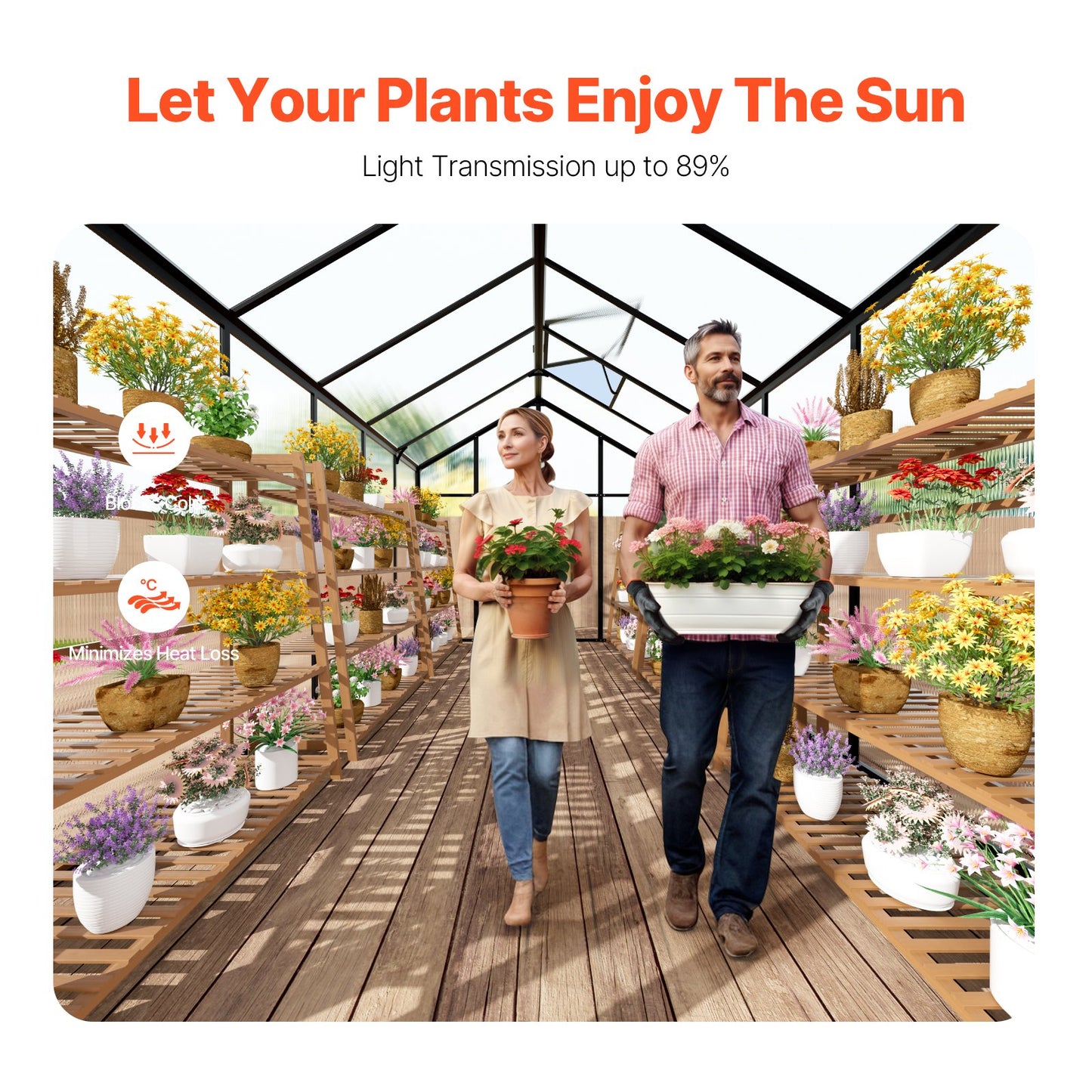 Polykarbonatväxthus 8 x 12 Ft Outdoor Walk-in Växthus för trädgård