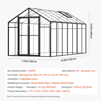 Polycarbonate Greenhouse 8 x 14 Ft Outdoor Walk-in Greenhouse for Garden