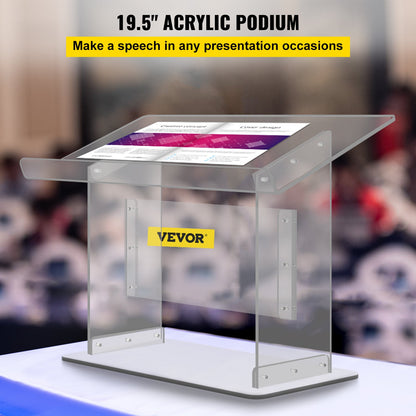 Tisch-Acryl-Podium, 49,5 cm hoch, Plexiglas-Podium, 68,6 x 34,3 cm, Tisch-Acryl-Kanzel für Kirchen, schräge Oberfläche mit Lippe für Buchhalter, transparentes Rednerpult für Vorlesungen, Rezitationen, Reden und Präsentationen