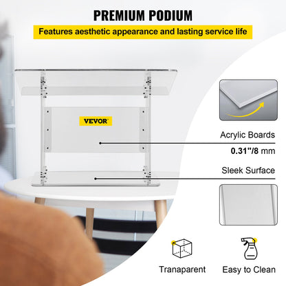 Tisch-Acryl-Podium, 49,5 cm hoch, Plexiglas-Podium, 68,6 x 34,3 cm, Tisch-Acryl-Kanzel für Kirchen, schräge Oberfläche mit Lippe für Buchhalter, transparentes Rednerpult für Vorlesungen, Rezitationen, Reden und Präsentationen