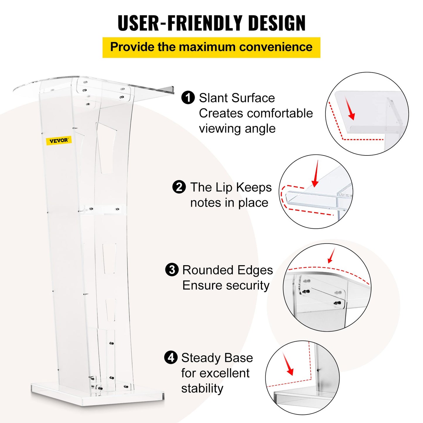 Acrylic Podium 45\" Tall Plexiglass Podium 26.8\"x15\" Table Acrylic Pulpits for Churches with 8 mm Thick Acrylic Board Acrylic Podiums and Lecterns Design for Lecture Recital Speech & Presentat