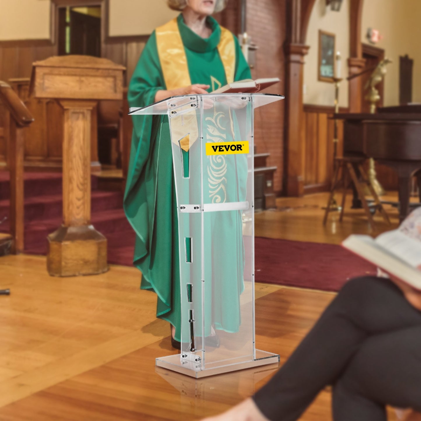 Acrylic Podium 45\" Tall Plexiglass Podium 26.8\"x15\" Table Acrylic Pulpits for Churches with 8 mm Thick Acrylic Board Acrylic Podiums and Lecterns Design for Lecture Recital Speech & Presentat