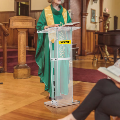 Acrylic Podium 45\" Tall Plexiglass Podium 26.8\"x15\" Table Acrylic Pulpits for Churches with 8 mm Thick Acrylic Board Acrylic Podiums and Lecterns Design for Lecture Recital Speech & Presentat