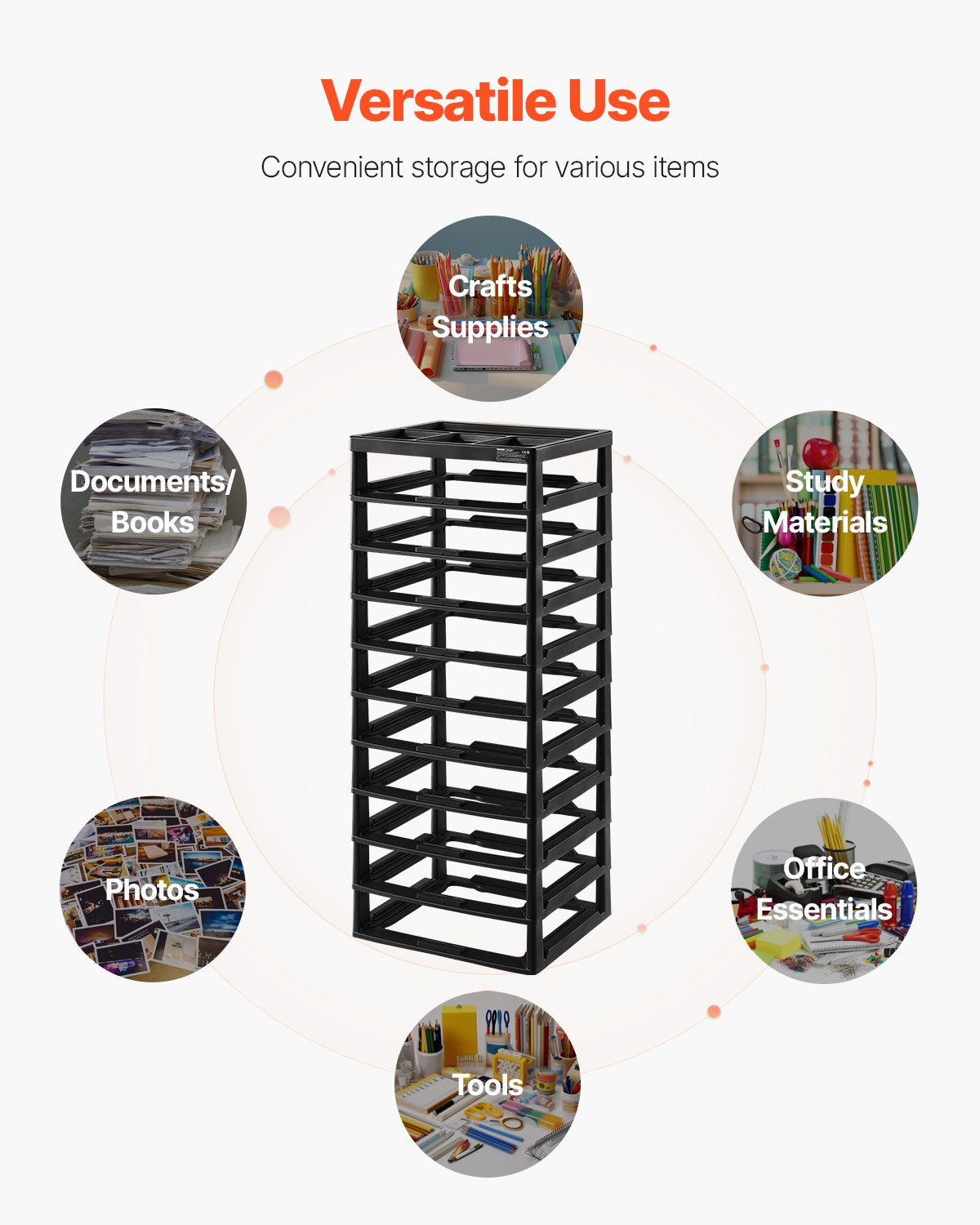 Plastförvaringsorganisator 10-lagers stor kapacitet med organisatör topp svart ram