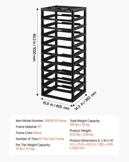 Plastförvaringsorganisator 10-lagers stor kapacitet med organisatör topp svart ram