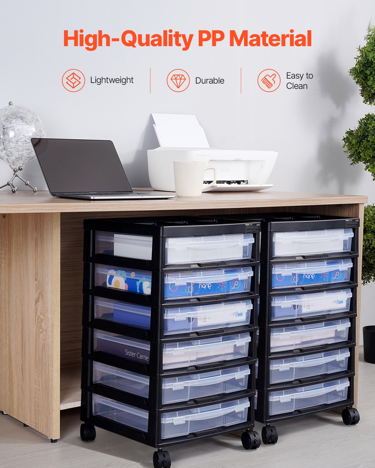 Scrapbook Rullande förvaringsvagn 6-lager stor kapacitet med organiseringsöverdel svart