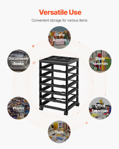 Scrapbook Rullande förvaringsvagn 6-lager stor kapacitet med organiseringsöverdel svart