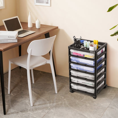 Scrapbook Rolling Storage Cart, 6-Tier Large Capacity with Organizer Top, Black Frame with 4 Removable Wheels, PP Material Cart Only, Rolling Craft Storage for Office Arts and Crafts Supplies