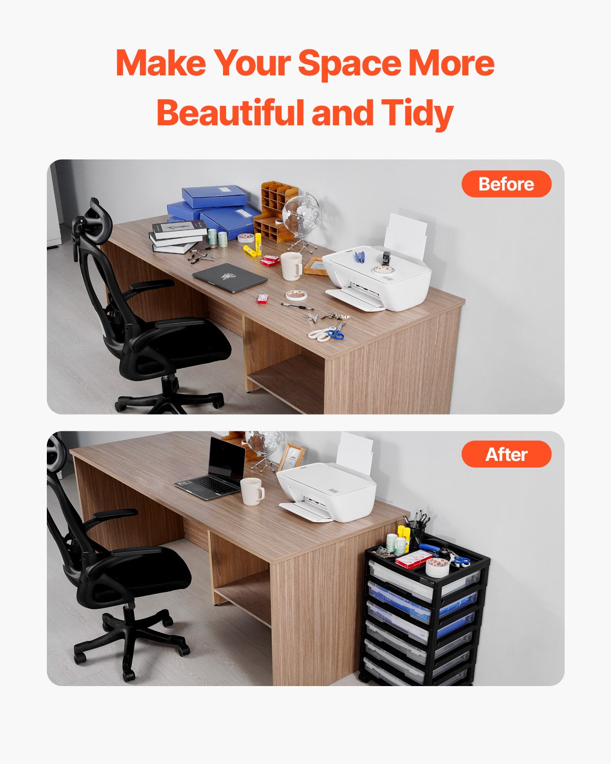 Scrapbook-Rollwagen, 6-stöckig, großes Fassungsvermögen, mit 6 transparenten Hüllen, Schwarz