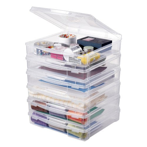 Scrapbook Paper Storage, 6 Pack Stackable Plastic Board Game Boxes, Clear Multi-Purpose Document Case with Rounded Corners and Double Latches, for Office Essentials Tools Arts Crafts Supplies