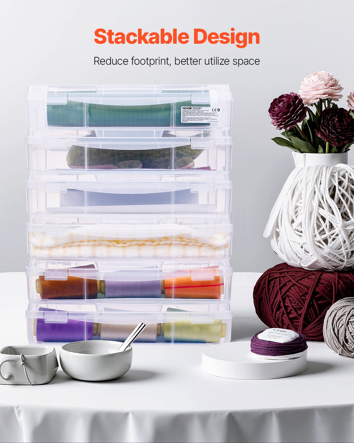 Scrapbook-Papieraufbewahrung, 6er-Pack, stapelbare Brettspielboxen aus Kunststoff, transparente Hülle