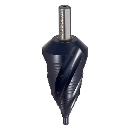 Step Drill Bit, 3/16 to 1-3/8 inch, 3/8 inch Triangular Shank, TiAlN Coating Cobalt High Speed Steel, Four Spiral Flute Step Bit for Metal, Stainless Steel, Aluminum, Wood, Plastic, Fiberglass