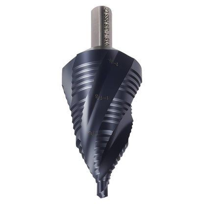 Step Drill Bit, 3/16 to 1-3/8 inch, 3/8 inch Triangular Shank, TiAlN Coating Cobalt High Speed Steel, Four Spiral Flute Step Bit for Metal, Stainless Steel, Aluminum, Wood, Plastic, Fiberglass
