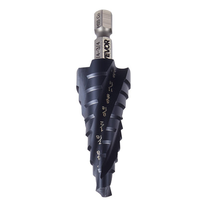Step Drill Bit, 1/4 to 3/4 inch, 1/4 inch Hex Shank, TiAlN Coating Cobalt HSS High Speed Steel, Four Spiral Flute Step Bit for Metal, Stainless Steel, Aluminum, Wood, Plastic, Fiberglass