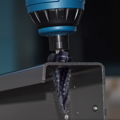 Step Drill Bit, 3/16 to 7/8 inch, 1/4 inch Hex Shank, TiAlN Coating Cobalt HSS High Speed Steel, Four Spiral Flute Step Bit for Metal, Stainless Steel, Aluminum, Wood, Plastic, Fiberglass