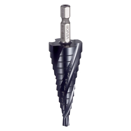 Step Drill Bit, 3/16 to 7/8 inch, 1/4 inch Hex Shank, TiAlN Coating Cobalt HSS High Speed Steel, Four Spiral Flute Step Bit for Metal, Stainless Steel, Aluminum, Wood, Plastic, Fiberglass
