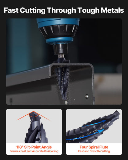 Step Drill Bit Set, 1/8 - 7/8 inch, 3 Pieces Step Drill Bits, 1/4 inch Hex Shank, TiAlN Coating Cobalt HSS High Speed Steel, for Metal, Stainless Steel, Aluminum, Wood, Plastic, Fiberglass