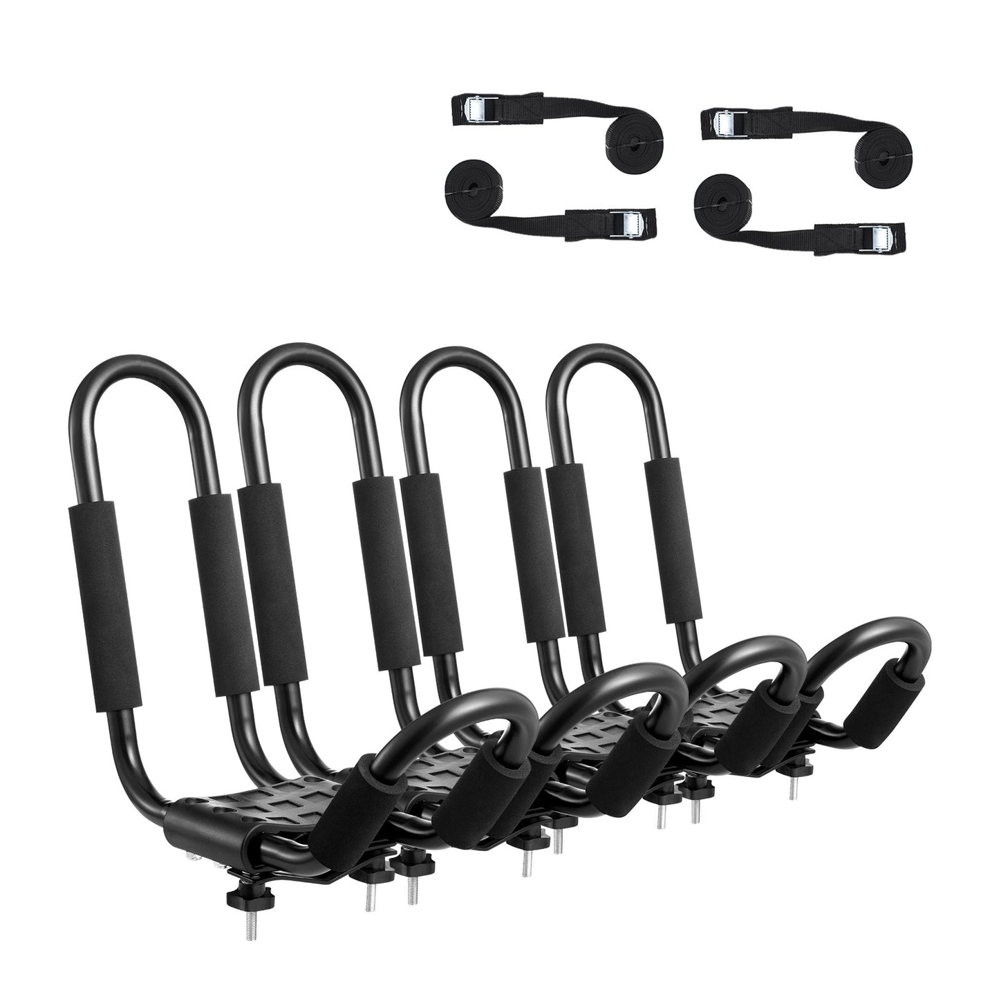 Kayak Roof Rack 2 Pairs J-Bar, Soft Roof Rack, Top Mount Tie Down, Carrier for Kayak, Surfboard, Canoe, SUP, Ski Board, Mount on Car, SUV, Truck, 2 Kayaks