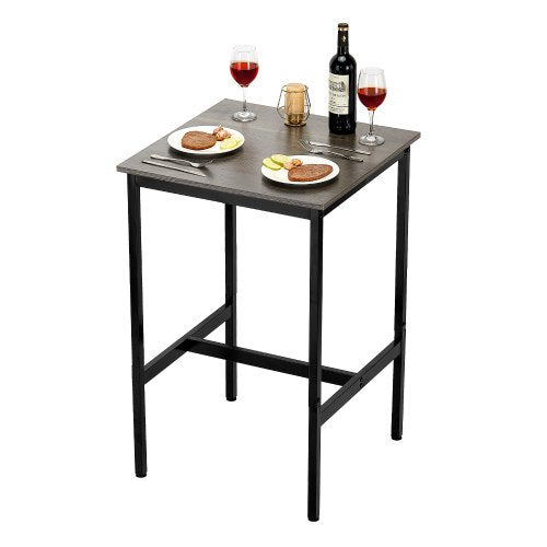 Bar Table, Sturdy Metal Frame High Top Pub Table, Small Kitchen Dining, Cocktail Coffee Counter Bar Height Desk, Easy to Assemble, 24x24x36 in, for Living Room Party, Rustic Brown and Black