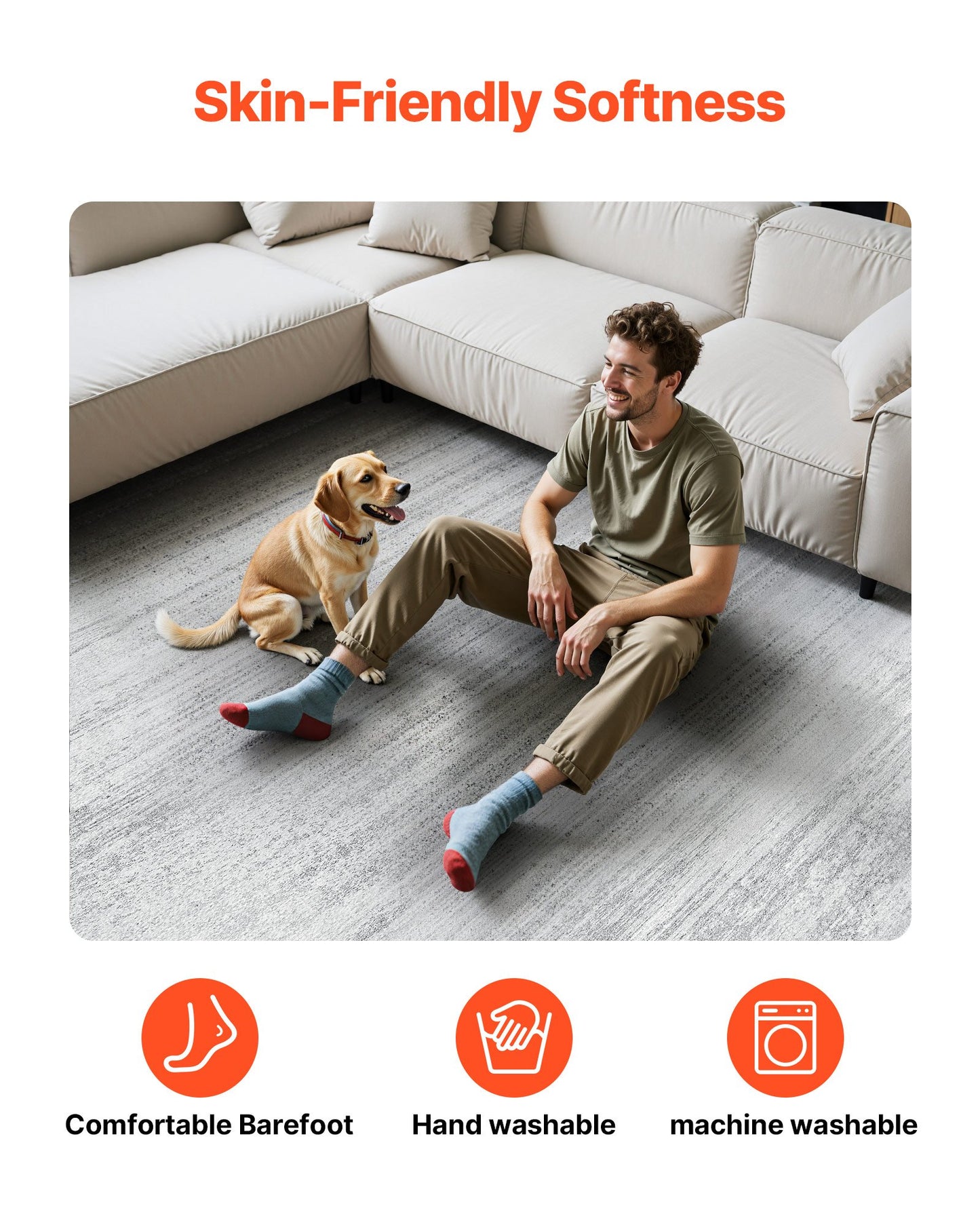 Area Rug, 10 x 14 ft Large Washable Rug, Non-Slip and Tear-Resistant Soft Carpet, Pet & Child Friendly Modern Area Rugs, Indoor Mat for Bedroom, Office, Living Room, Kids Room, Entryway, Gray