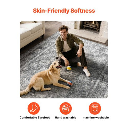 Stor Matta 2,4x3,2 m Halkfri och rivtålig Golvmatta Vintage Grå