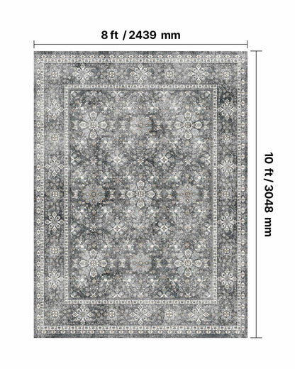 Area Rug, 8 x 10 ft Large Washable Rug, Non-Slip and Tear-Resistant Soft Carpet, Pet & Child Friendly Vintage Area Rugs, Indoor Mat for Bedroom, Living Room, Kids Room, Entryway, Office, Gray