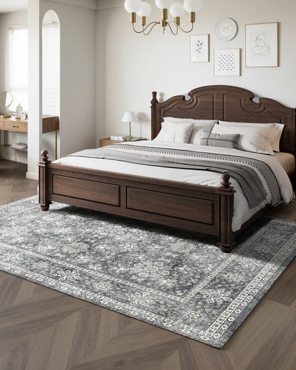 Area Rug, 8 x 10 ft Large Washable Rug, Non-Slip and Tear-Resistant Soft Carpet, Pet & Child Friendly Vintage Area Rugs, Indoor Mat for Bedroom, Living Room, Kids Room, Entryway, Office, Gray