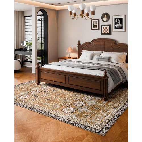 Großflächiger 2,4 x 3,4 m rutschfester Indoor-Teppich Vintage braun grün