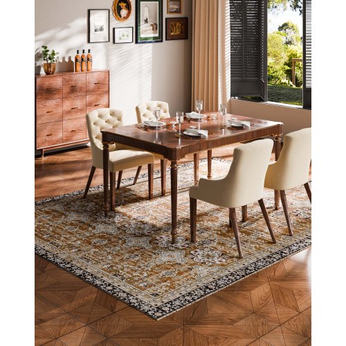 Großflächiger 2,4 x 3,4 m rutschfester Indoor-Teppich Vintage braun grün