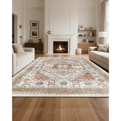 Stor yta 2,4 x 3,4 m halkfri inomhusmatta vintage brun röd