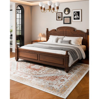 Stor yta 2,4 x 3,4 m halkfri inomhusmatta vintage brun röd