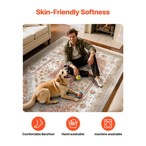 Stor yta 2,4 x 3,4 m halkfri inomhusmatta vintage brun röd