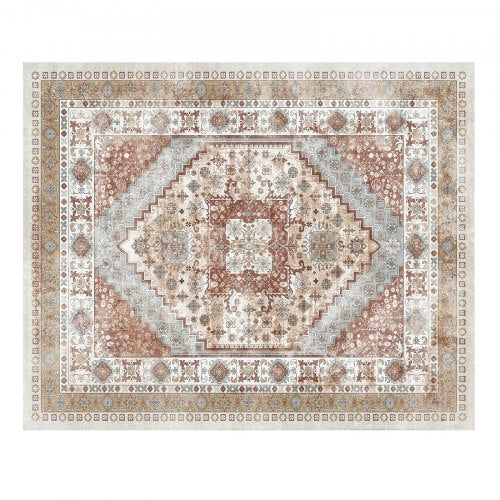 Stor yta 2,4 x 3,4 m halkfri inomhusmatta vintage brun röd