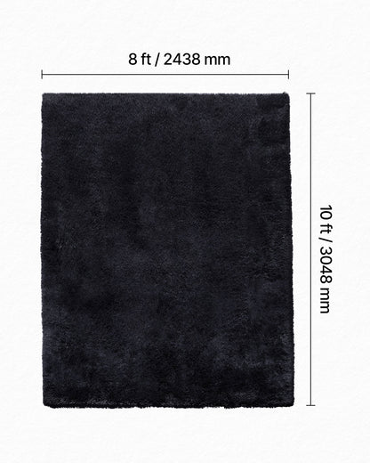 Indoor Plush Area Rugs, 8 x 10 ft Soft Plush Carpet, Furry Shag Area Rugs for Living Room, Bedroom, Sunroom, Modern Home Decor Aesthetic, Non-Shedding, Non-Woven, Slip-Resistant, Black