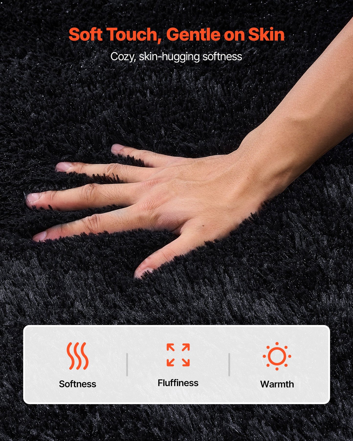 Indoor Plush Area Rugs, 8 x 10 ft Soft Plush Carpet, Furry Shag Area Rugs for Living Room, Bedroom, Sunroom, Modern Home Decor Aesthetic, Non-Shedding, Non-Woven, Slip-Resistant, Black