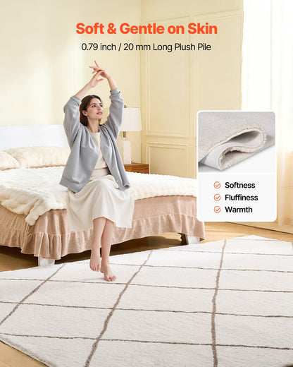 Indoor Plush Area Rugs, 8 x 10 ft Plush Carpet, Area Rugs Furry with Long Plushs Pile, Thick & Durable High-Pile Rug for High-Traffic Areas, Bedroom, Non-Shedding & Non-Slip Backing, Beige