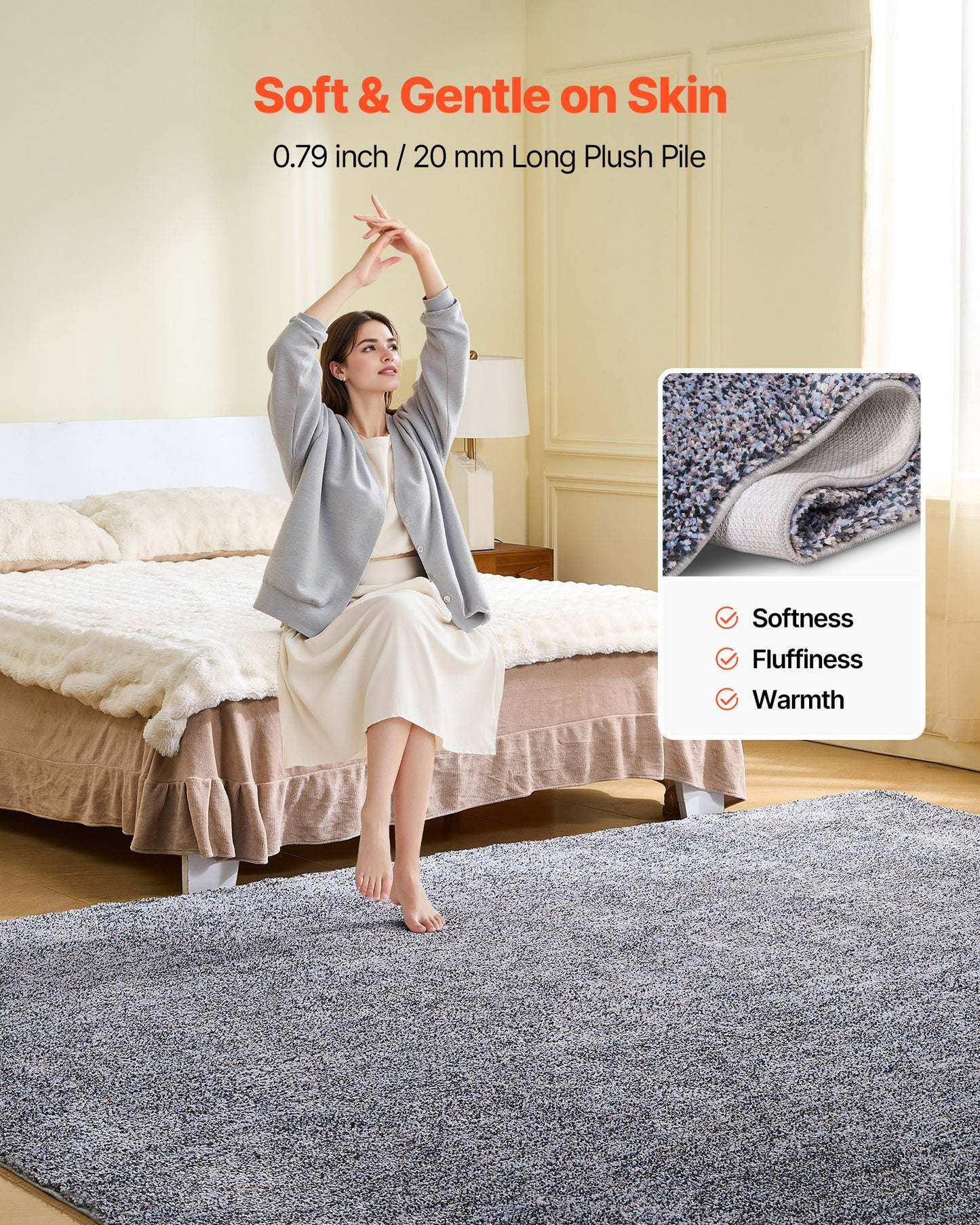 Indoor Plush Area Rugs, 8 x 10 ft Plush Carpet, Area Rugs Furry with Long Plushs Pile, Thick & Durable High-Pile Rug for High-Traffic Areas, Non-Shedding & Non-Slip Backing, Blue-Gray