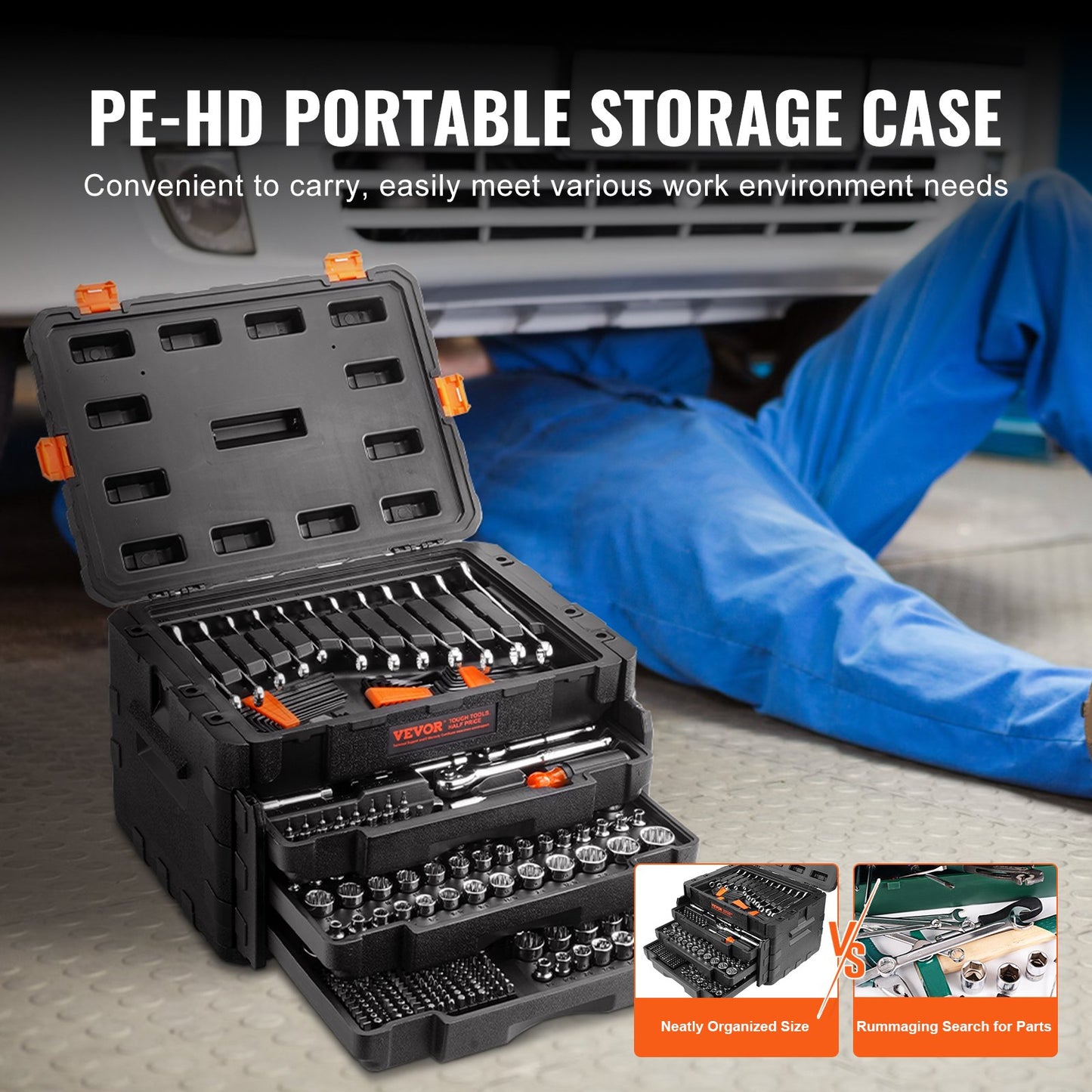 Mechanics Tool Set and Socket Set, 1/4" 3/8" 1/2" Drive Deep and Standard Sockets, 450 Pcs SAE and Metric Mechanic Tool Kit with Bits, Hex Wrenches, Combination Wrench, Accessories, Storage Case