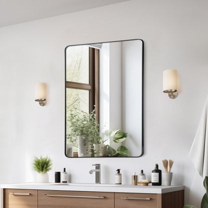 Wall Mounted Makeup Mirror, 0.15" Thick, 22" x 30" Mirror with Aluminium Alloy Frame & Explosion-Proof Film, Scratch-Resistant Mirror with Z-Shaped Bracket, Fit for Bathroom/Bedroom/Living Room